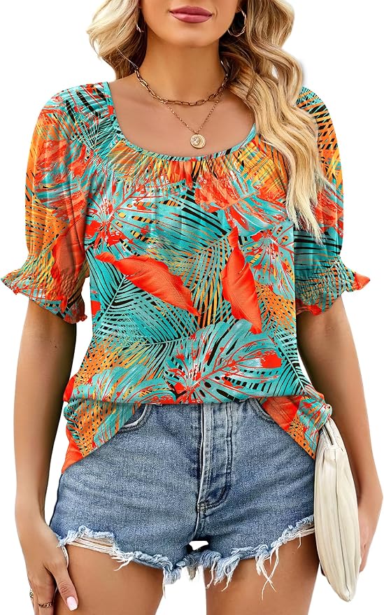 WIHOLL Womens Short Sleeve Square Neck Summer Tops Dressy Casual Blouses Trendy Clothes 2026