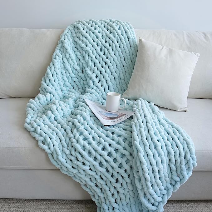 Maetoow Chenille Chunky Knit Blanket,Handmade Cozy for Home Decor,40×50,Baby Blue