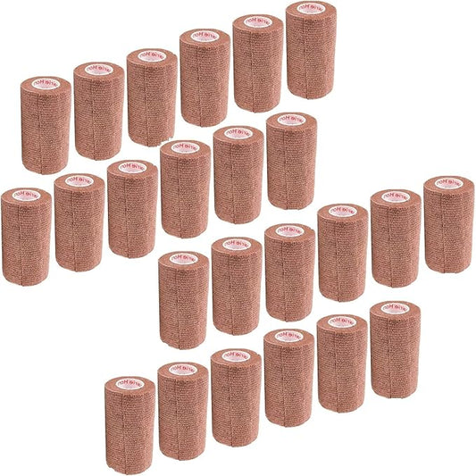3 Inch Vet Wrap Tape Bulk (Brown) (Pack of 24) Self Adhesive Adherent Adhering Flex Bandage Grip Roll for Dog Cat Pet Horse
