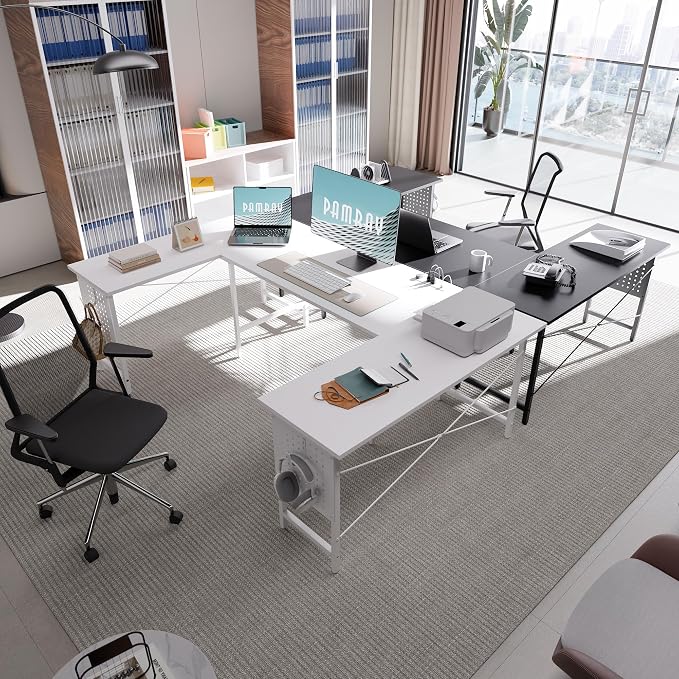 Pamray 71 Inch Large Gaming Desk with Power Outlets U Shaped Computer Desk | Spacious Workspace with USB Charging Ports & Pegboard & Headphone Hooks Suitable for PC Gaming Office Work Study and Writing