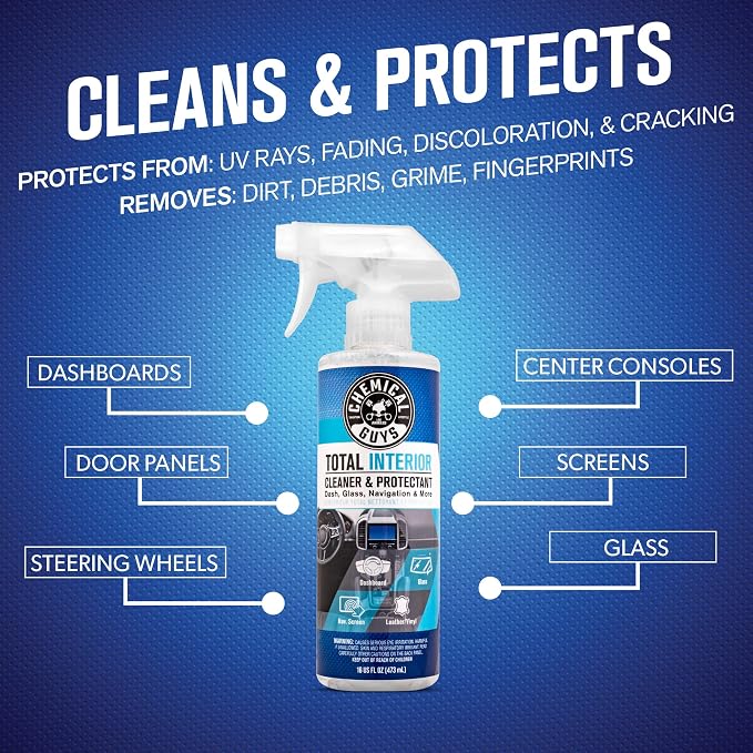 Chemical Guys, Total Interior Cleaner & Protectant, Leather & Vinyl, 32 oz | Cleans dashboards, seats, door panels, trim and glass in one step, leaving a fresh, streak-free, factory-style look