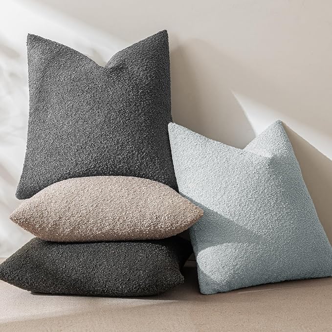 MIULEE 20x20 Decorative Lumbar Boucle Couch Pillow Covers Charcoal | Set of 2 Textured Neutral Throw Pillow Covers, Accent Solid Pillowcases, Sofa Living Room Home Decor