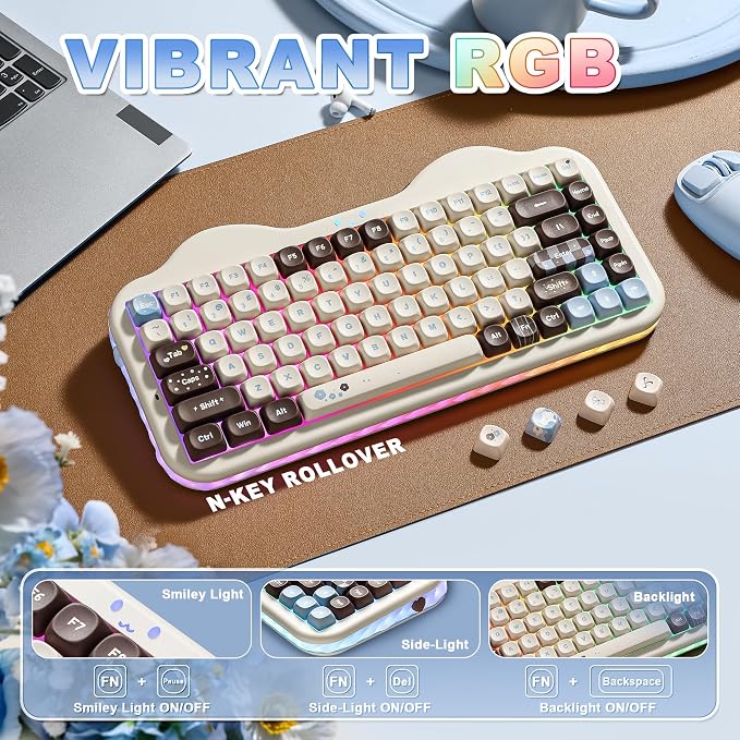 YUNZII C75 Cute 75% Wireless Mechanical Keyboard (Choco, Milk V2 Switch) | Creamy Cake Keyboard, BT5.0/2.4G/USB-C, Hot-Swap, NKRO, PBT MOA Keycaps,5500mAh RGB Gasket Mount for Mac/Win/Gaming/Office