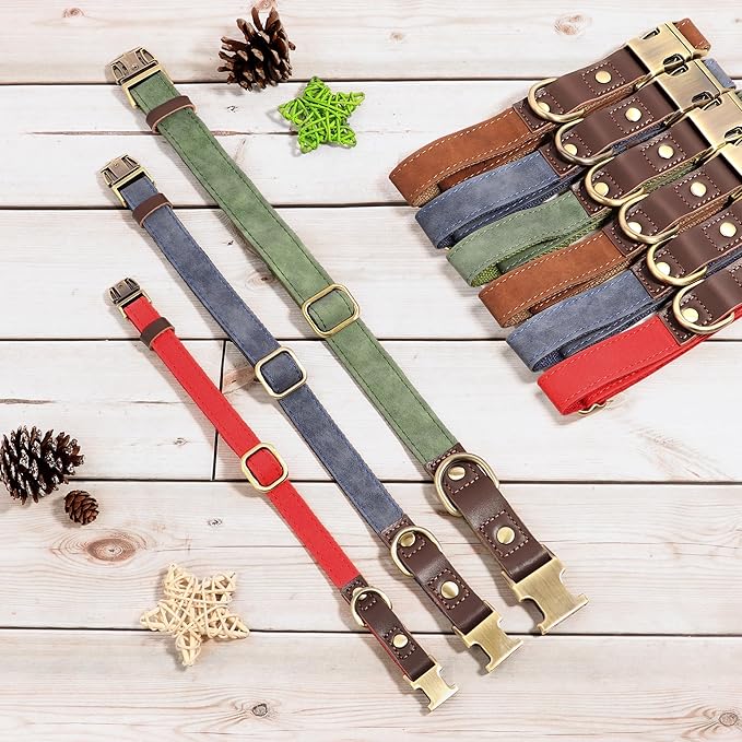 Didog Soft PU Leather Dog Collars for Small Dogs,Classic Adjustable Dog Collars with Quick Release Metal Buckle,Easy Clean and Comfortable with Nylon Lining,Olive Green,S Neck 11-15"