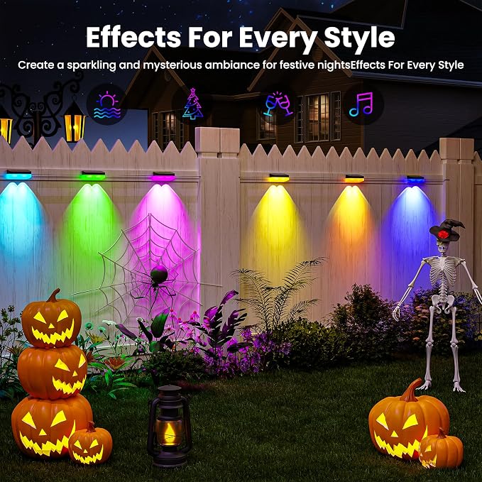 16 Packs Outdoor Deck Lights, Smart RGBIC Fence Light, with APP/Remote Control, 16 Million Monochrome Modes,IP67 Waterproof, Color Changing Fence Lights for Fence（100ft）
