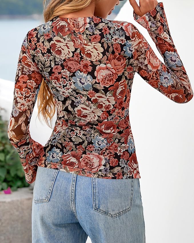 BTFBM Button Down Shirts for Women 2026 Fall Boho Tops V Neck Long Sleeve Blouses Ruched Mesh Fitted Fashion Clothing