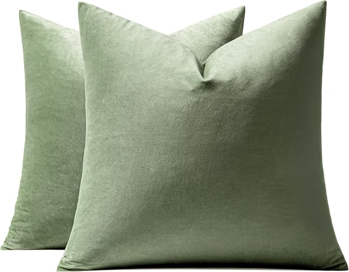 MIULEE Velvet Throw Pillow Covers 18x18 Inch Pack of 2 Sage Green | Soft Solid Decorative Pillow Covers, Modern Luxury Home Decor, for Couch Chair Sofa Bedroom Livingroom