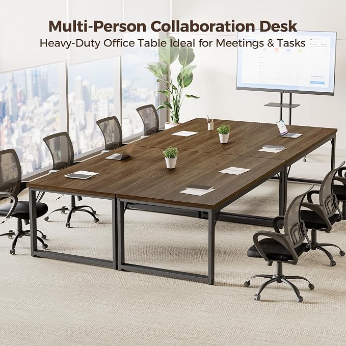 Mericonia 40 Inch Computer Desk, 1" Thick Small Office Table, Walnut | Modern Simple Style, Heavy Duty Industrial Frame, Small Study & Writing Table for Home Bedroom Work
