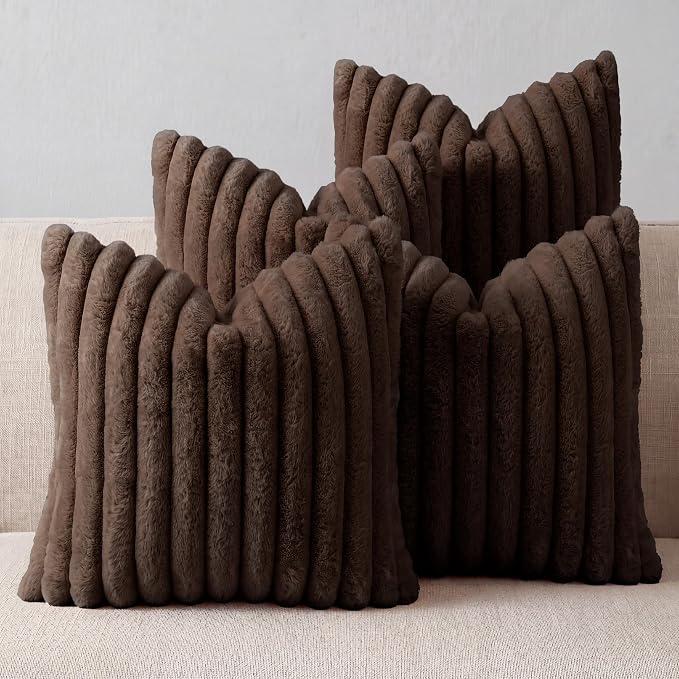 Brown Throw Pillow Covers 16 x 16 Set of 4, Cute Boho Throw Pillow Cover for Couch/Bed, Decorative Pillows Covers for Sofa/Bed, Accent Pillow Covers for Living Room, Rustic/Home/Room Decor