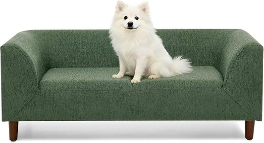 39x25 Inch Large Dog Sofa, Modern Jumbo Pet Couch Made Made by Linen with Armrest and Backrest - Indoor Elevated Dogs Chaise Bed for Doggy up to Medium and Large (Green)
