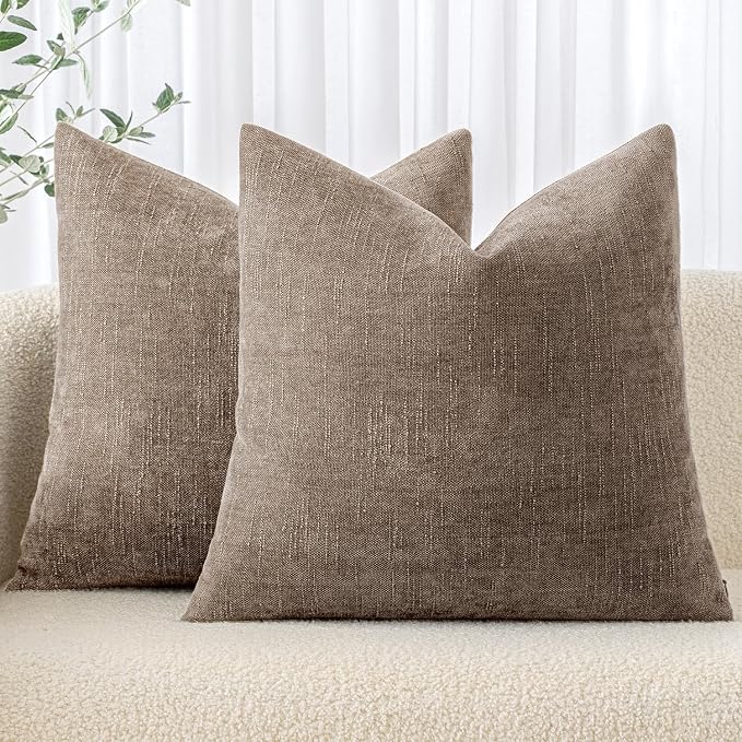 MIULEE Textured Chenille Throw Pillow Covers 20x20 Inch Taupe Grey | Pack of 2 Decorative Soft Throw Pillows, Solid Textured Cushion Covers, Modern Home Decor for Couch Sofa Bedroom Living Room