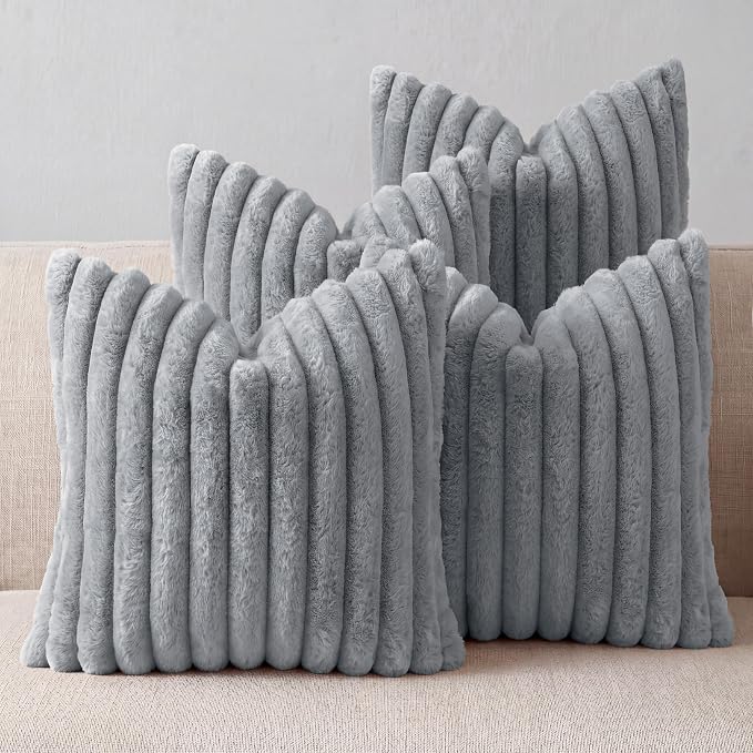 Dark Gray Throw Pillow Covers 18 x 18 Set of 4, Cute Boho Throw Pillow Cover for Couch/Bed, Decorative Pillows Covers for Sofa/Bed, Accent Pillow Covers for Living Room, Rustic/Home/Room Decor