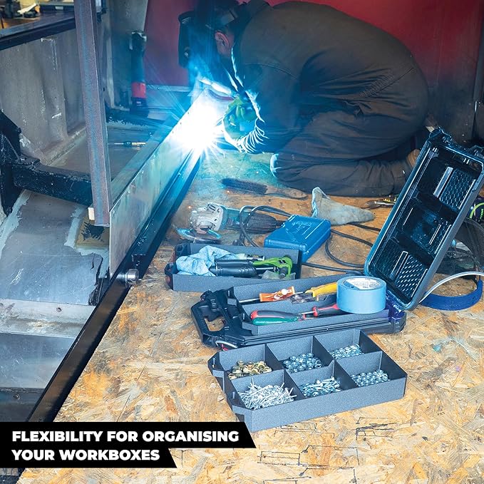 StealthMounts Six PacTray | 6-Compartment ABS Tool Tray Compatible with Milwaukee PACKOUT | Organiser for Tools, Nuts, Bolts & Small Parts | Workshop, Garage & Van Storage | Made in the UK