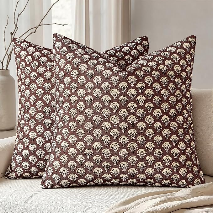 MIULEE Floral Print Decorative Euro Pillow Covers 22x22, Withered Rose | Vintage Boho Farmhouse Modern Home Decor, Set of 2, Block Print Cushion Covers for Couch Sofa Bed Living Room