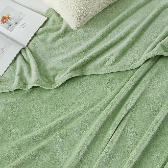 Hansleep Queen Sage Green Fleece Blanket, Soft Flannel Bed Blanket | Fuzzy Cozy Blanket 90x90 Inches, Multi-use for Bed, Sofa, Couch, Travel, Camping, All Season Warm Lightweight Cover