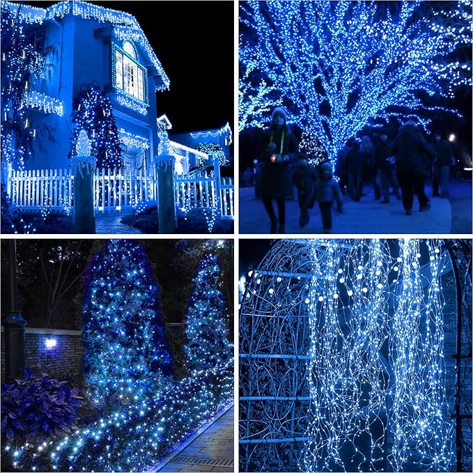 2 Pack Solar String Lights for Outside - 160LED 66FT Solar Fairy Lights Outdoor Waterproof 8 Modes, Copper Wire Solar Powered Twinkle Lights for Tree Garden Christmas Wedding Party Decor, Blue