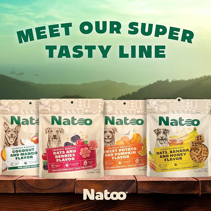 NATOO Dog Treats for Small Dogs & Puppies, Crunchy Biscuits Oats Banana and Honey, Natural Dog Treats, Rich in Omega 6, Prebiotics and Fiber, Antioxidants for Immunity (8oz)
