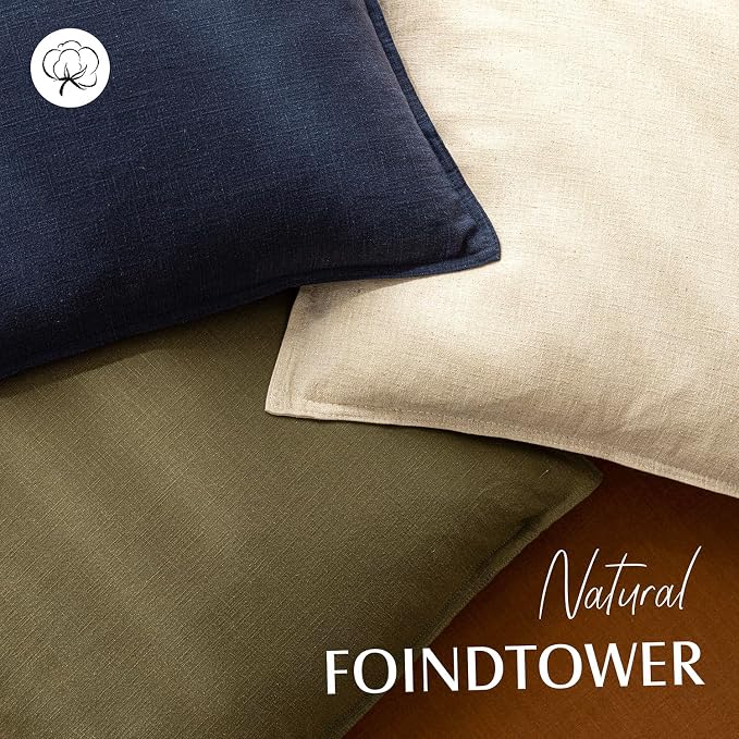 Foindtower Pack of 2, Decorative Linen Solid Throw Pillow Covers Soft Accent Cushion Case Boho Farmhouse Pillowcase for Chair Couch Sofa Bedroom Living Room Home Decor 22 x 22 Inch Olive Green