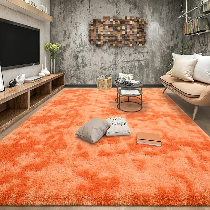 Tepook Orange Area Rugs for Living Room Bedroom, 5x8 Fluffy Shaggy Fuzzy Rug for Kids Room, Large Plush Shag Carpet for Nursery Dorm Classroom Playroom Home Decor Aesthetic