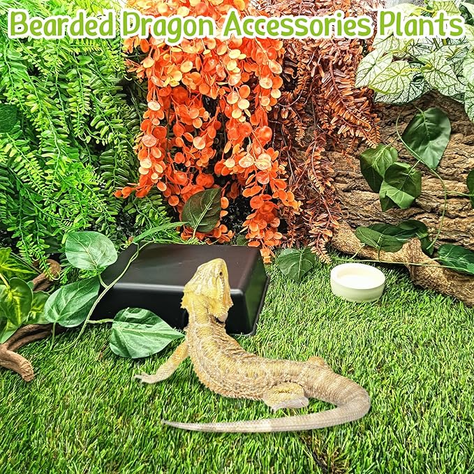 Hamiledyi Reptile Plants 5 Pcs Climbing Terrarium Plant with Suction Cup Artificial Decor for Snake Cage Bearded Dragon Tank Accessories for Lizard, Leopard Gecko, Chameleon, Snake (Orange)