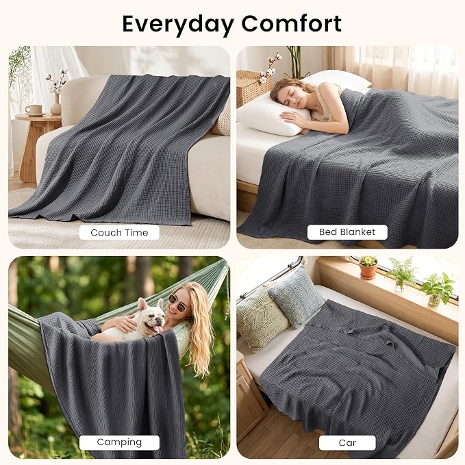 Love's cabin 100% Cotton Muslin Blanket, 6 Layer Lightweight Breathable Gauze Twin Size Blanket 60 x 80 Inches, Soft Summer Blanket for Bed or Couch, Dark Grey