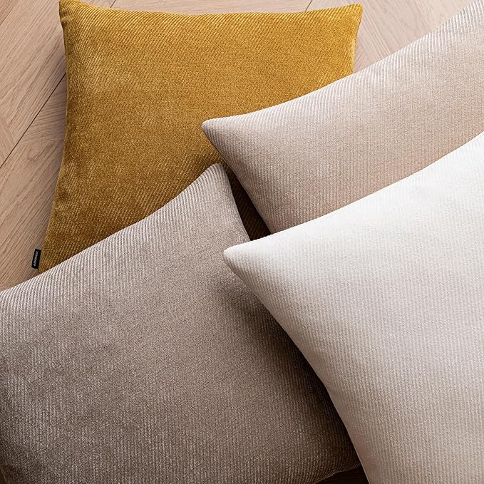 a moment Pack of 2 Decorative Chenille Throw Pillow Covers with Twill Cushion Covers for Sofa Living Room Couch Bed 18x18 Inch Light Brown