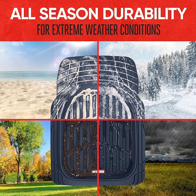 Motor Trend FlexTough Floor Mats for Cars, Blue Deep Dish All-Weather Car Mats, Waterproof Trim-to Fit Automotive Floor Mats for Cars Trucks SUV, Universal Floor Liner Car Accessories