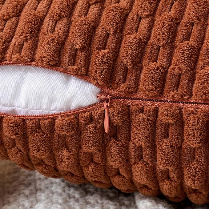 MIULEE Lumbar Fall Decorative Throw Pillow Covers 12x20 Burnt Corduroy | Terracotta Textured Striped Pack of 2 Striped Pillow Covers Modern Farmhouse Autumn Home Decor for Couch Bed Sofa Living Room
