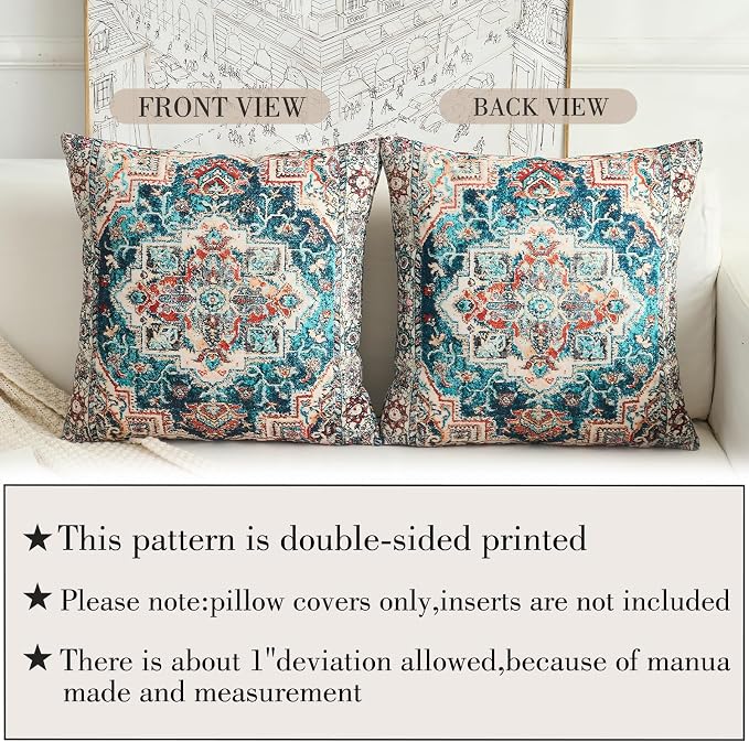 Boho Throw Pillow Covers 26x26 inch Set of 2,Boho Vintage Carpet Pattern Antique Ethnic Decor Double Sided Pattern Cushion Cover Soft Pillow Case Living Sofa Room Bed Square Pillow Cover