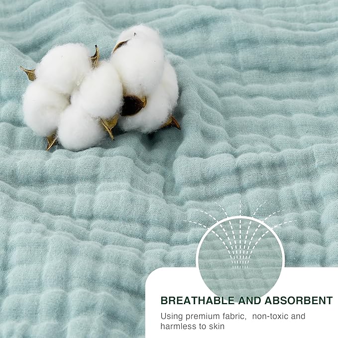 Love's cabin 100% Cotton Muslin Blanket, 6 Layer Lightweight Breathable Gauze King Size Blanket 108 x 90 Inches, Soft Summer Blanket for Bed, Cyan