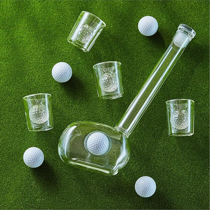 Golf Whiskey Decanter Set with 4 Golf Ball Shot Glasses, Unique Golf Gifts for Men Women, 750ml Golf Themed Liquor Dispenser, Golf Club Drink Dispenser for Bourbon, Scotch, Vodka, Tequila