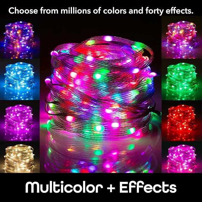 Geeni Smart Fairy Lights 16.4ft 50 LED, Advanced Color Flow LED Strand with Wi-Fi Voice Control, Schedule Timers for Lights and Devices, Compatible with Alexa & Google Home