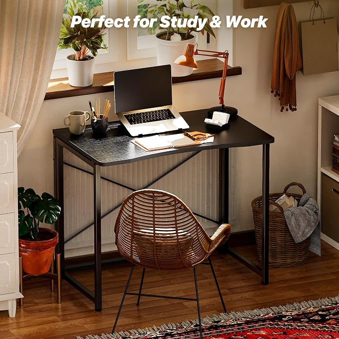 Huuger Folding Desk for Small Spaces, 31.5 Inch Foldable Computer Table, Easy Assembly, for Home Office, Study, Bedroom, Dorm, Space Saving, Small Writing Work Office Computer Desk, Black