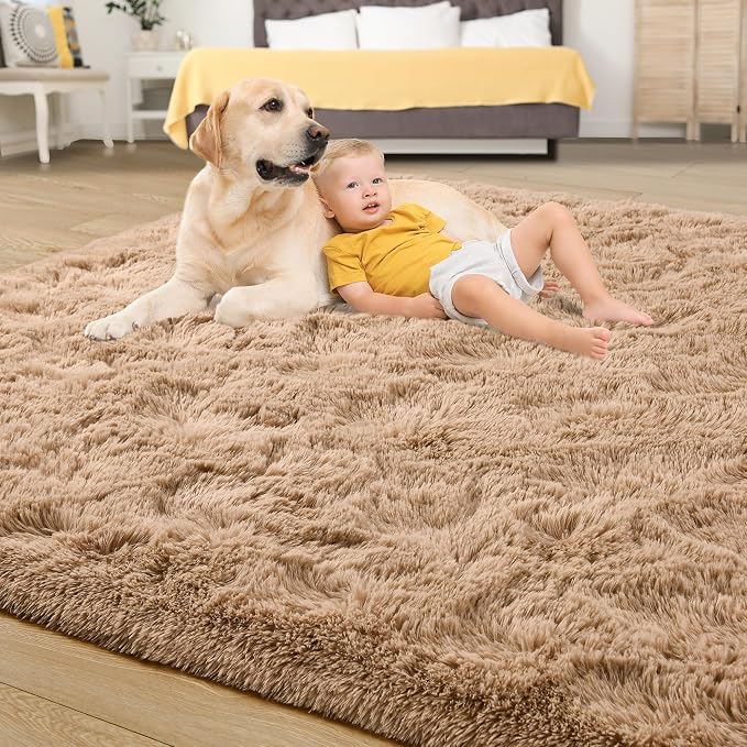 Tepook Super Soft Fluffy Rugs for Living Room, Shag 6x9 Area Rugs for Bedroom, Modern Shaggy Rug Fuzzy Carpets for Kids, Plush Indoor Nursery Home Decor Rug with Non-Slip Bottom, Beige