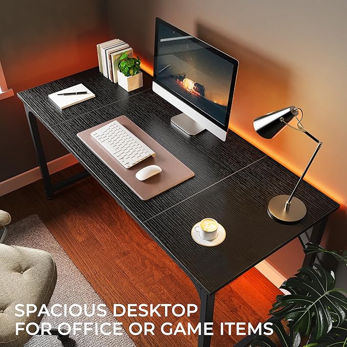 Huuger Modern Simple Office Desk, 63 Inch, Gaming & Writing Desk with Storage, Large Legroom, Metal Frame, Black