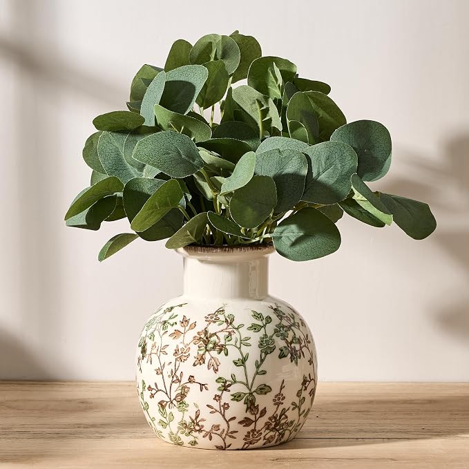 SIDUCAL Ceramic Green and Beige Antique Vase, 5.91 Inch Retro Ice Cracked Chinoiserie Floral Vase, Rustic Farmhouse Vases for Home Decor, Bookshelf, Office, Garden, Chinoiserie Decor, Tuscan Decor