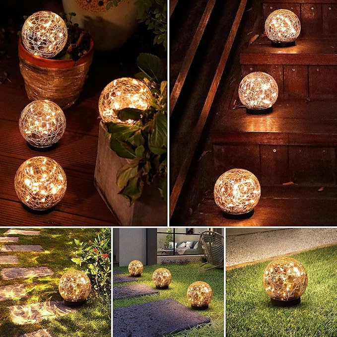 Solar Globe Lights Outdoor Waterproof-Solar Balls-Solar Garden Lights-Orbs for Outside 8 Pack Cracked Glass Ball for Lawn Patio Yard Backyard Decorations