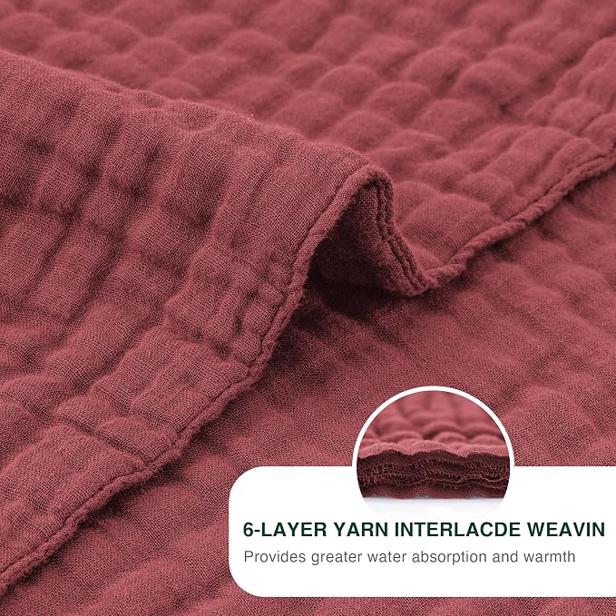 Love's cabin 100% Cotton Muslin Blanket, 6 Layer Lightweight Breathable Gauze Twin Size Blanket 60 x 80 Inches, Soft Summer Blanket for Bed or Couch, Wine Red