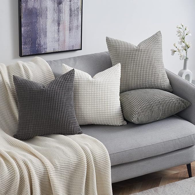 Topfinel Neutral Room Decor Throw Pillows Covers-Multi Gray Combo 20" x 20" Set of 4-Corduroy Modern Grey Living Room Decorative Cushion Case Euro Shams