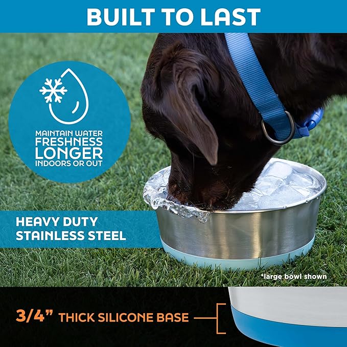 Master Pet Supply Stainless Steel Dog Bowls Set of 2 with Extra Thick Silicone Base - 16 Cup (128 oz) Aqua Sky, Non-Slip, Dishwasher Safe Metal Bowls, Pet Dog Food Bowl for Dogs, Cats, Anti Rust