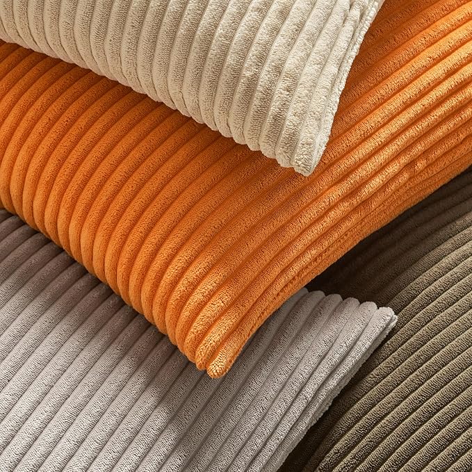 MIULEE Fall Decorative Corduroy Throw Pillow Covers Set of 2 12x12 Orange | Soft Striped Textured Cushion Cases, Boho Energetic Vibe Pillowcases for Home Decor, for Couch Chair Sofa Bed Living Room