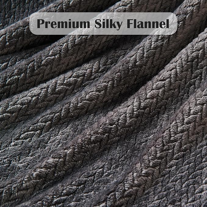 NEWCOSPLAY Fleece Leaves Pattern Throw Blanket, Dark Grey, 50"x60" | Super Soft Throw Blanket, Lightweight Cozy Bed Sofa Blanket, Premium Silky Flannel Fleece, Travel Blanket for All Season Use