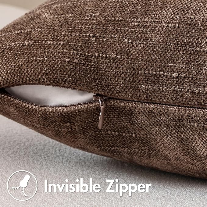 MIULEE 26x26 Inch Euro Textured Chenille Pillow Covers Chocolate Brown | Pack of 2 Decorative Soft Throw Pillows,Solid Textured Cushion Covers,Modern Home Decor for Bed Couch Sofa Bedroom Livingroom