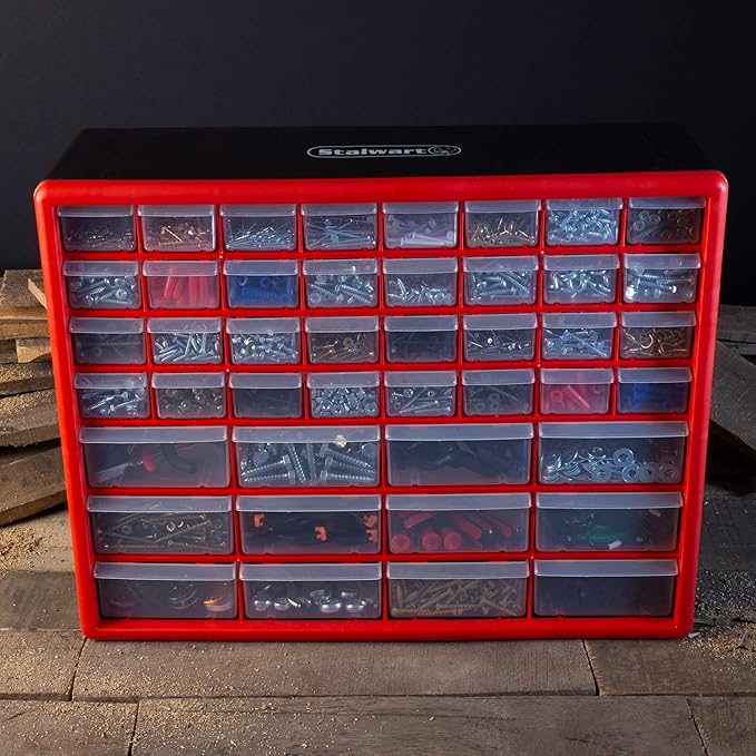 Storage Drawers-44 Compartment Organizer Desktop or Wall Mountable Container for Hardware, Parts, Craft Supplies, Beads, Jewelry, and More by Stalwart