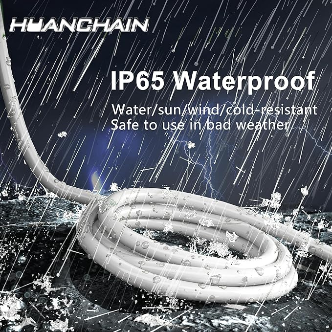 HUANCHAIN Indoor Outdoor White Extension Cord 8 ft Waterproof, 16/3 Gauge Flexible Cold-Resistant Appliance Extension Cord Outside, 13A 1625W 16AWG SJTW, 3 Prong Electric Cable, ETL