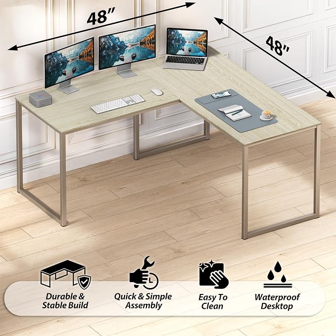 SHW Mission 48 x 48 L-Shape Home Office Computer Desk, Maple | Reversible Desktop Design