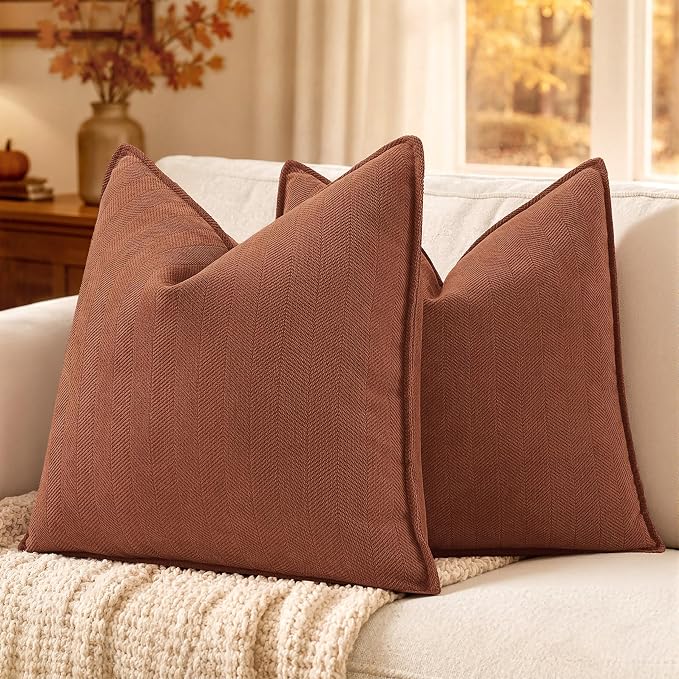 MIULEE Pack of 2 Fall Burnt Orange Euro Shams Chenille Pillow Covers 26x26 | Decorative Soft Couch Throw Pillows,Farmhouse Cushion Covers,Elegant Design for Sofa,Bed,Living Room,Summer Decor
