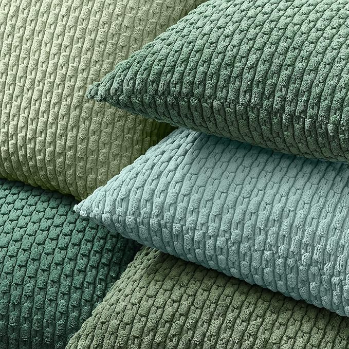 Kevin Textile Soft Corduroy 14"x36" Lumbar Pillow Cover 1 Pack, Moss Green | Boho Stripe Plush Corduroy Decorative Oblong Cushion Cover Modern Farmhouse Home Decor for Sofa Couch Bed Chair