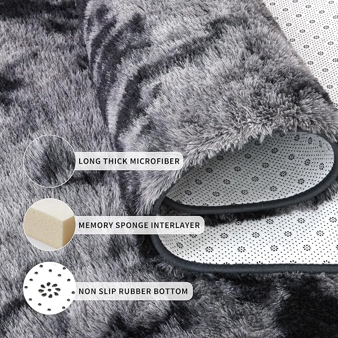 Tepook Soft Fluffy Rugs for Living Room, 5x8 Shaggy Area Rug for Bedroom, Modern Shag Rug Fuzzy Carpets for Kids, Plush Indoor Nursery Home Decor Rug with Non-Slip Bottom, Tie-dye Dark Grey