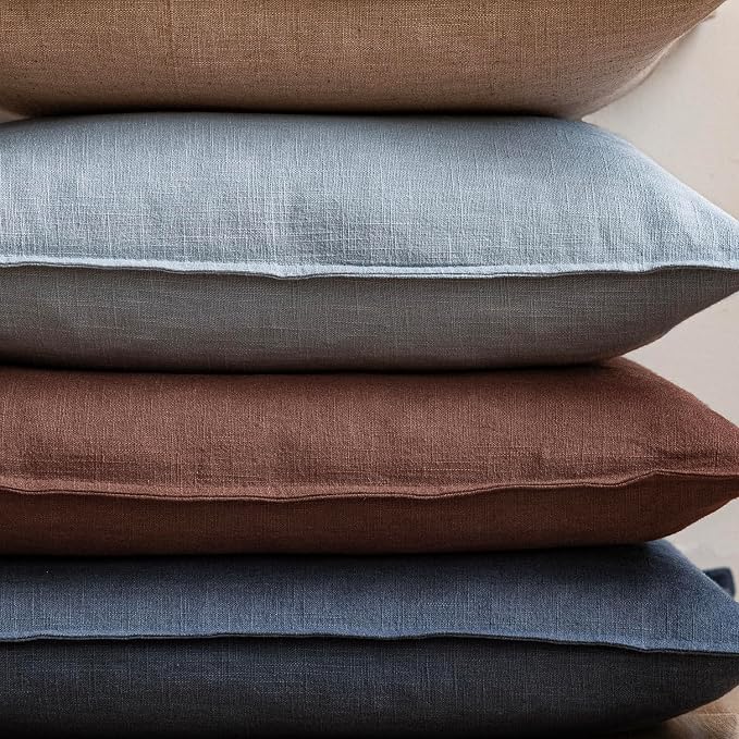 Foindtower Pack of 2, Decorative Linen Solid Throw Pillow Covers Soft Accent Lumbar Cushion Case Boho Farmhouse Pillowcase for Chair Couch Sofa Bedroom Living Room Home Decor 12 x 20 Inch Rust Red